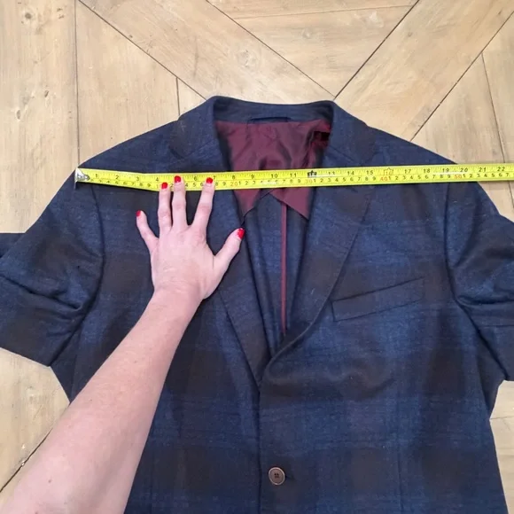 Luciano Barbera Men's Blue Plaid Blazer Made in Italy 46R 100% Wool Soft - Picture 8 of 16
